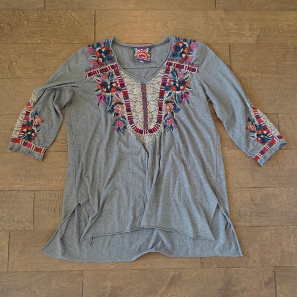 Johnny Was Embroidered Shirt Cotton Blend Size L Boho